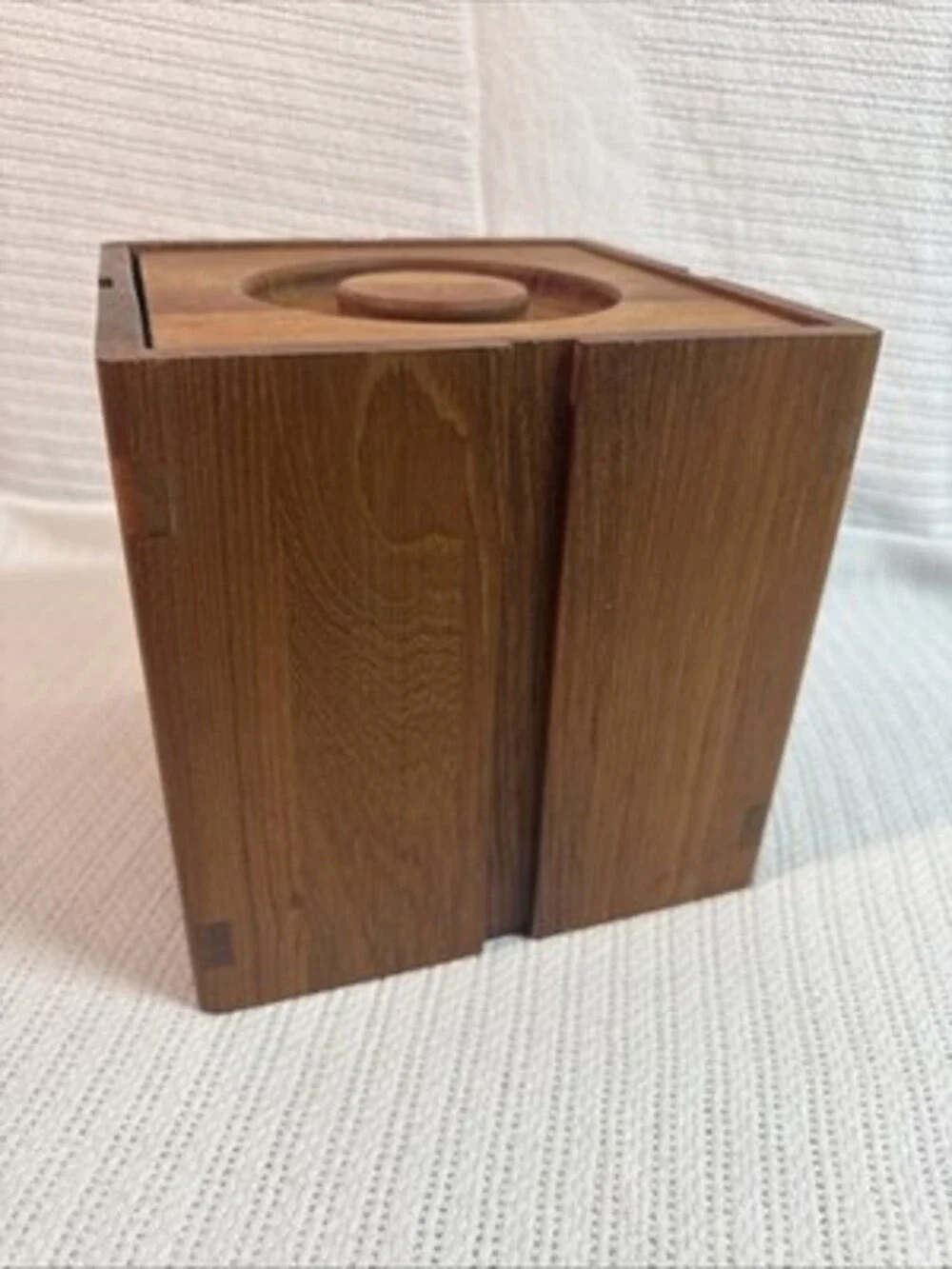 Vintage Selandia Designs Teakwood Cube/Box Bullseye Lid Ice Bucket MCM 8x8x8